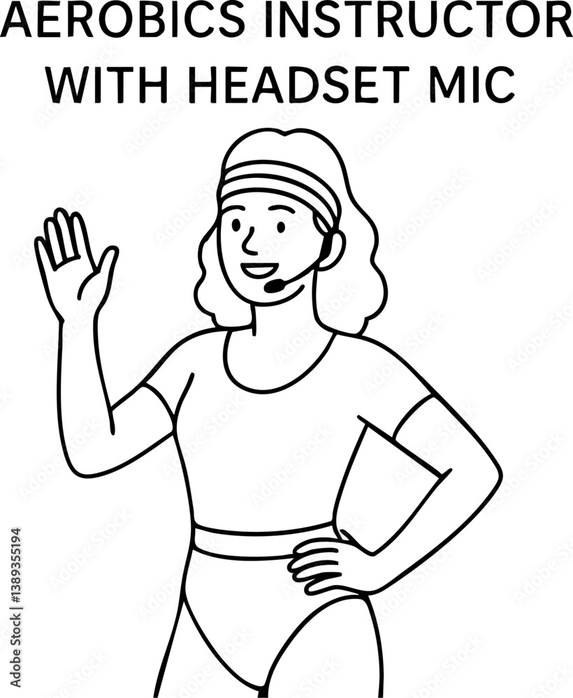 Diversity in Exercise & Wellness aerobics concept. Aerobics instructor greeting with headset microphone.
