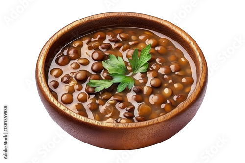 Delicious Lentil Soup Illustration In Wooden Bowl With Fresh Parsley