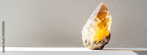 Yellow Mineral Crystal on White Surface in Natural Light Setting