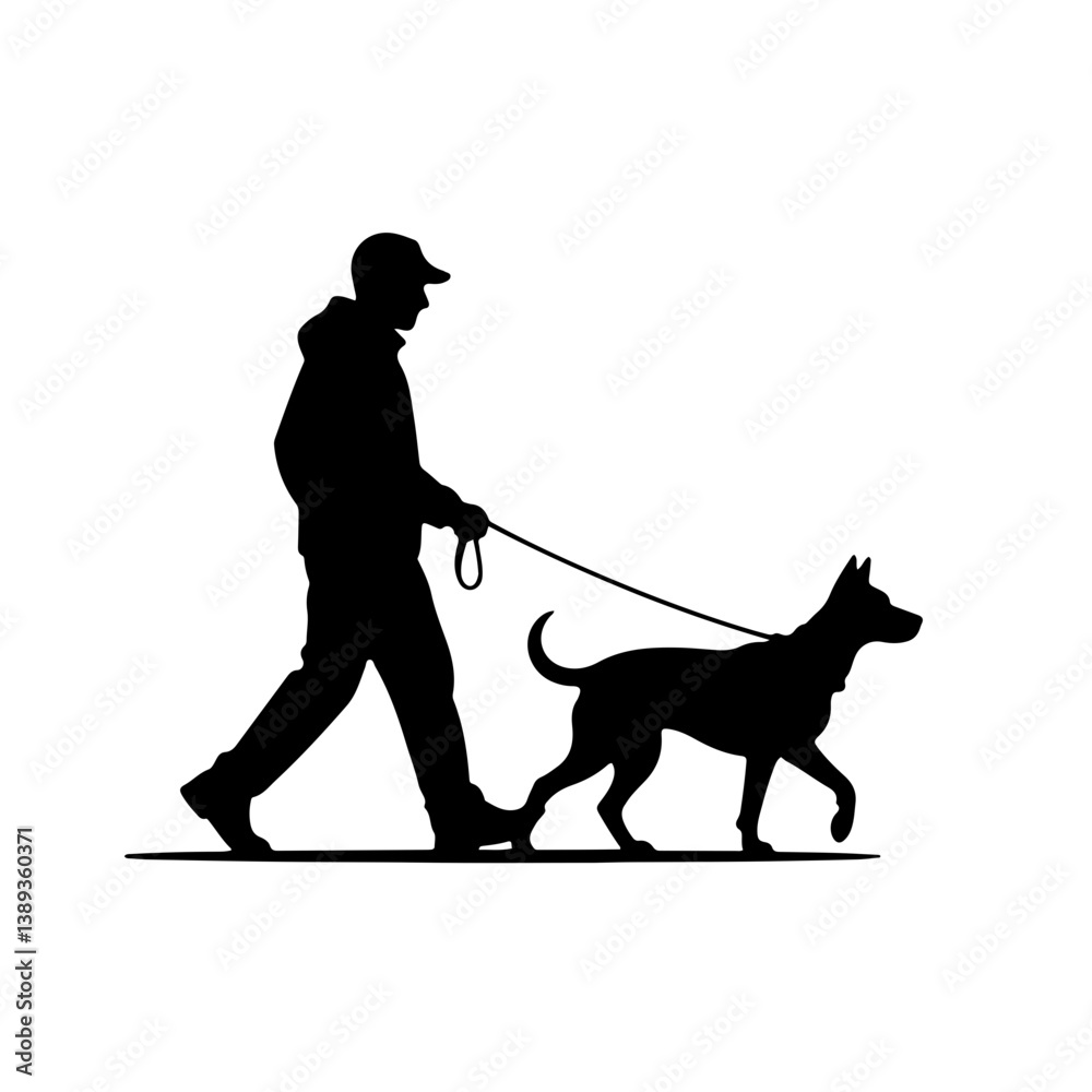 Silhouette Art: Person Walking Dog in Peaceful Silhouette Art: Person Walking Dog in Peaceful