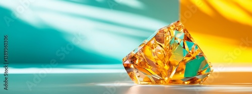 Vibrant Yellow Gemstone Sparkling on Colorful Backgrounds