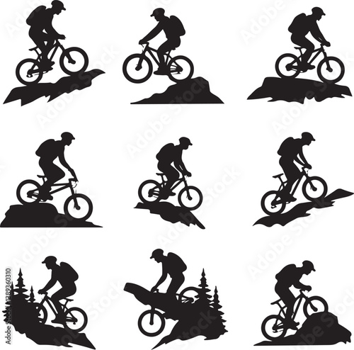 set of vector silhouettes of santa claus