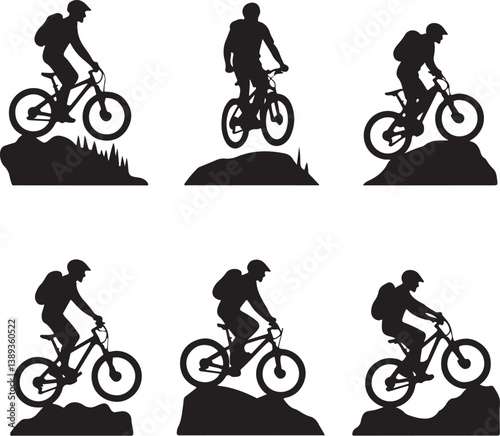 set of vector silhouettes of santa claus