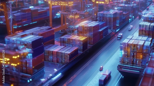 Digital rendering of a busy cargo shipping and transportation hub