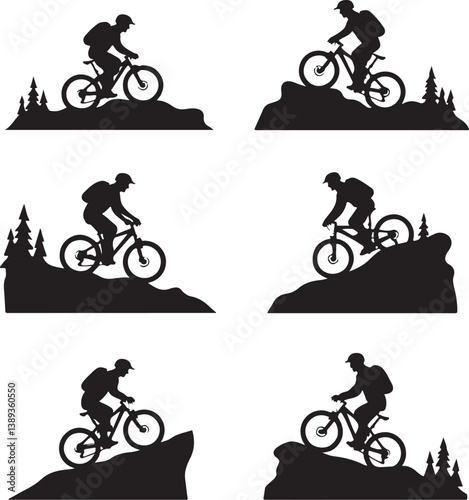 set of vector silhouettes of santa claus