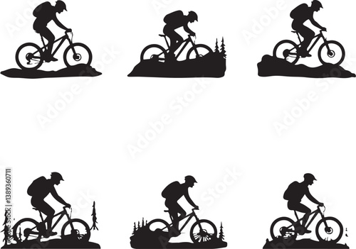 set of vector silhouettes of santa claus