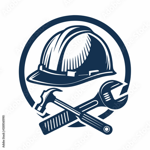 Create a bold, vector illustration of a construction hard hat; strong lines, clean design.  Include various angles.