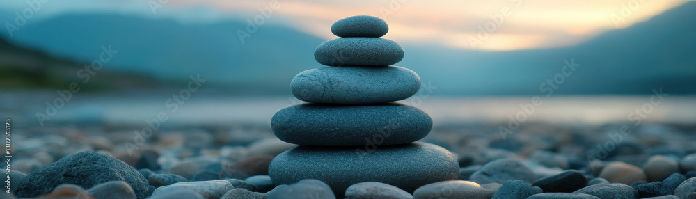 stack of perfectly balanced stones creates serene and calming atmosphere by water edge, reflecting tranquility stack of perfectly balanced stones creates serene and calming atmosphere by water edge, reflecting tranquility