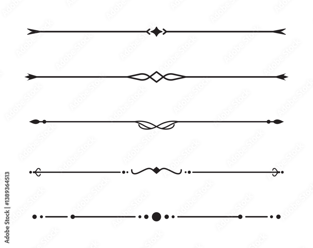 Set of Vintage decorative lines. text dividers. Line border. Lines separators, Borders, Vintage dividers, Underline elements. Vector illustration