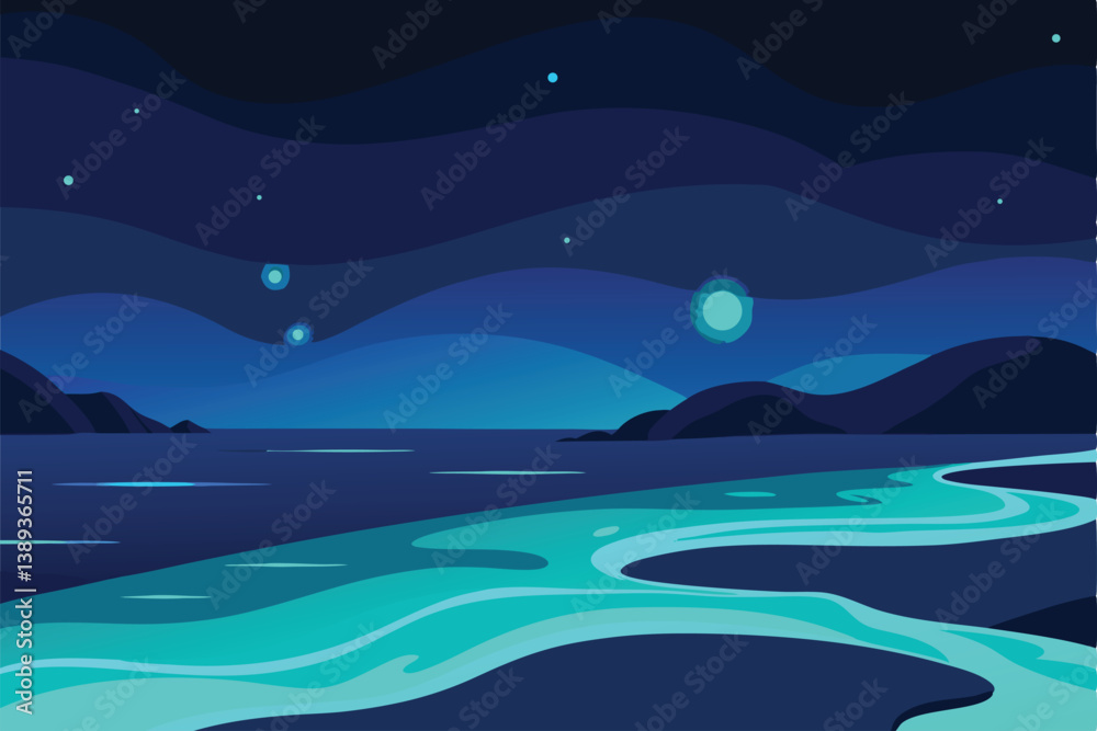 Fototapeta premium night landscape with sea and moon