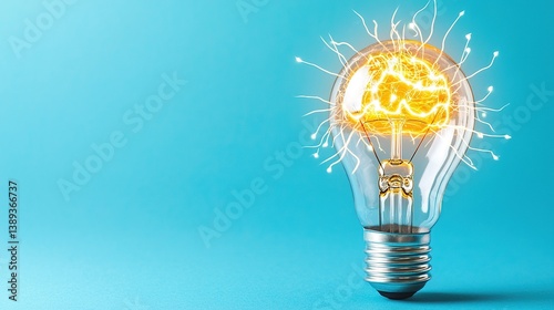 A lightbulb with unique filaments radiating energy against a blue background.