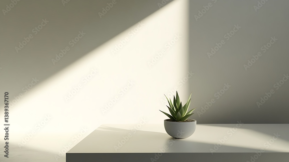Obraz premium Minimalist plant in sunlight on table.