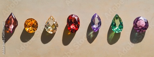 Colorful gemstones in various shapes showcasing clarity and brilliance