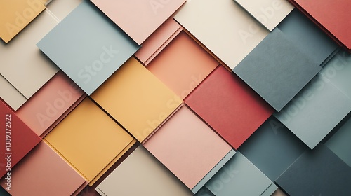 Abstract geometric pastel color block pattern.