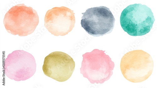 Collection of hand painted watercolor circles of varying colors