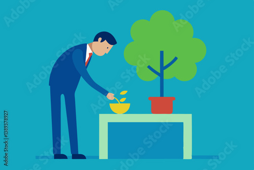 business man with laptop and tree