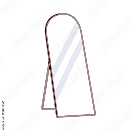 Floor mirror with frame on stand. Full-length home decoration, glass reflecti...