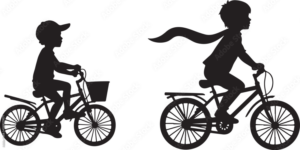 Obraz premium Kids Riding Bicycles Bundle