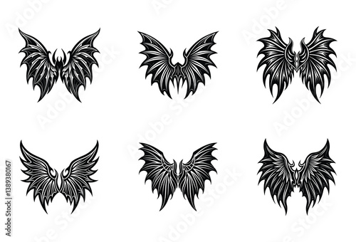 Dark Fantasy Demon Wings Vector Clipart – A premium set of devilish wings for tattoo, clothing, and supernatural design.