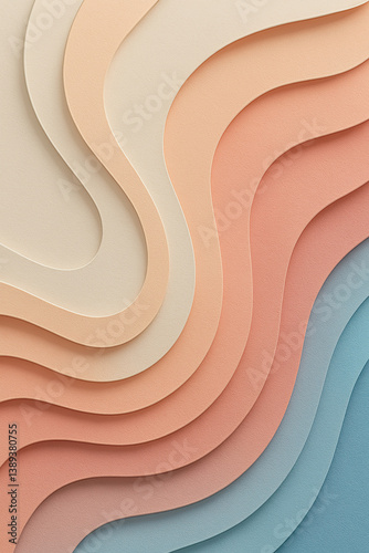 Obraz na płótnie Layered pastel paper waves flowing in soft warm light composition w salonie
