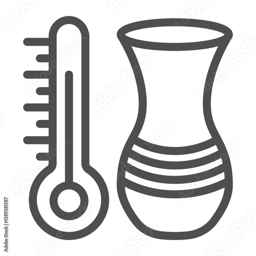 Thermometer and clay vase line icon, pottery making concept. Vector graphics. Clay product temperature, storage sign on white background, outline style icon for mobile or web design.