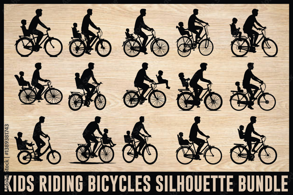 Obraz premium Kids Riding Bicycles Silhouettes