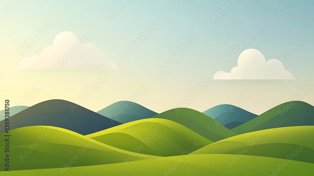 Obraz premium Gentle rolling hills landscape at sunrise.