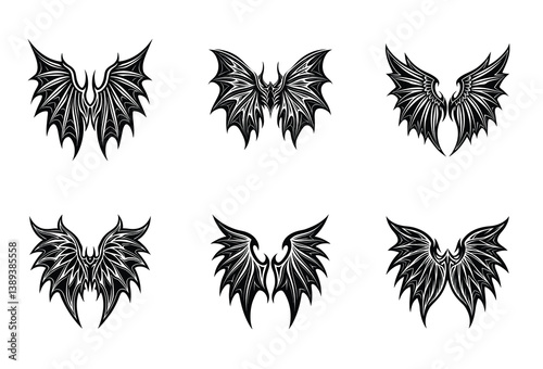 Demon Beast Wings Vector Set – Includes monstrous and terrifying wing illustrations ideal for games, art, and tattoo designs.