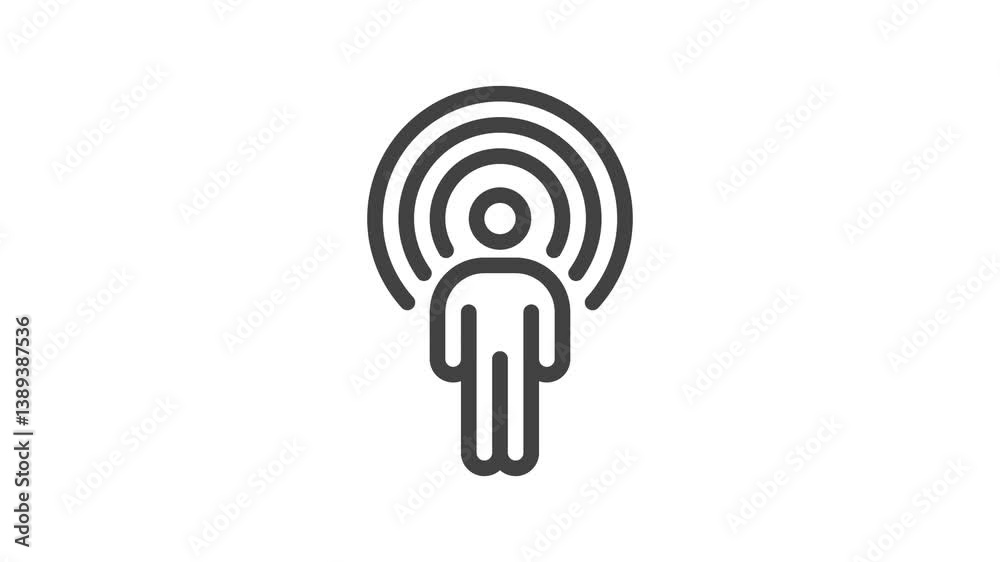 Animated outline icon. Business soft skills collection. Influence man with aura symbol. Black color on white background with alpha channel. Simple reveal and disappear animation. Animated outline icon. Business soft skills collection. Influence man with aura symbol. Black color on white background with alpha channel. Simple reveal and disappear animation.