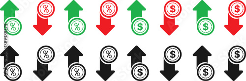 price increase and decrease symbol icons in vector