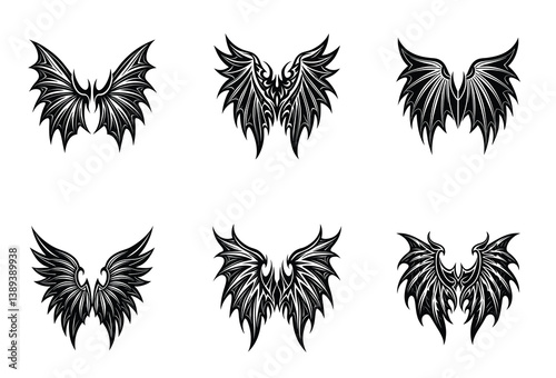 Wicked Demon Wings Vector Bundle – High-resolution wing graphics in demonic styles perfect for games, comics, and horror illustrations.