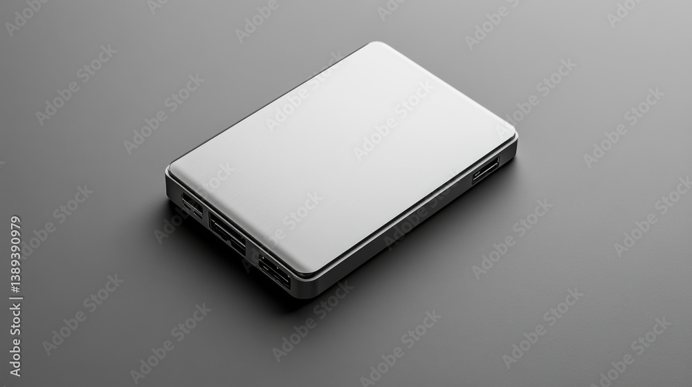 A minimalist external hard disk, placed on a clean gray background A minimalist external hard disk, placed on a clean gray background