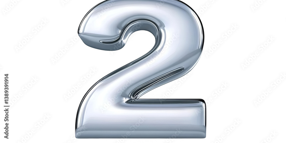 Shiny Silver Metallic Number 2 Isolated on Transparent Background Illustration Shiny Silver Metallic Number 2 Isolated on Transparent Background Illustration