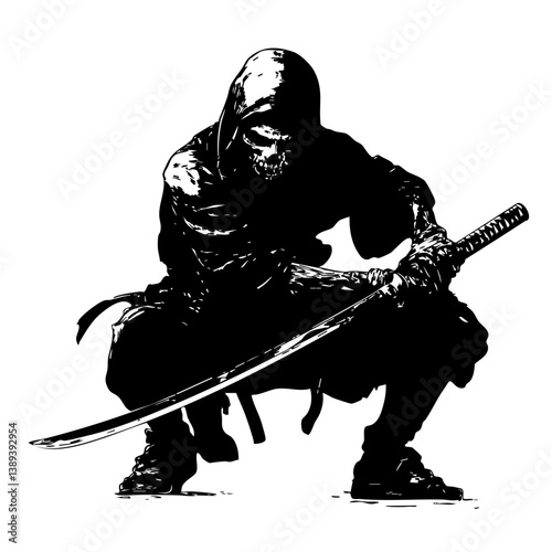 Skull Samurai NInja Logo – Undead Warrior with Katana Illustration