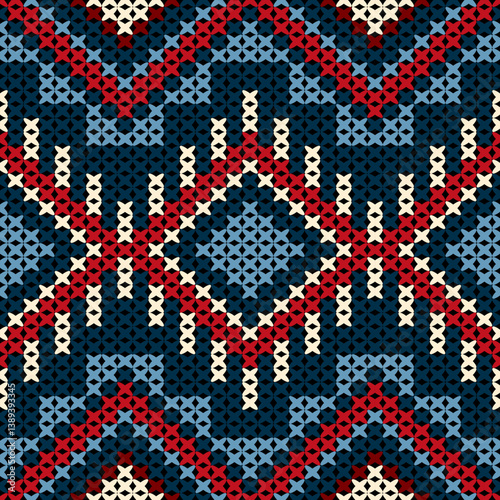 Knitted fabric design seamless. Knitting pattern illustration design for decoration, clothing, fabric texture