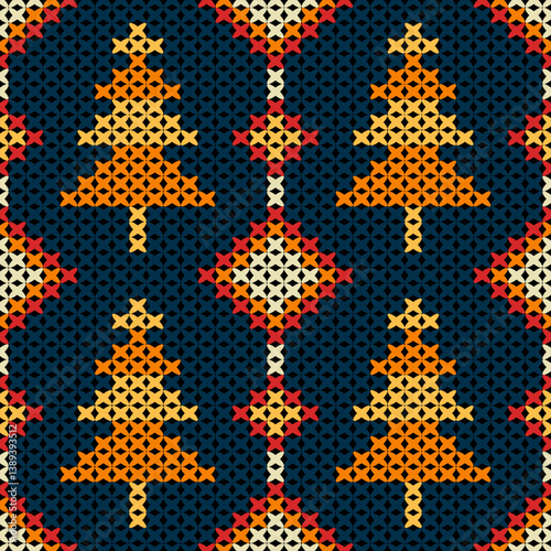 Knitted fabric design seamless. Knitting pattern illustration design for decoration, clothing, fabric texture