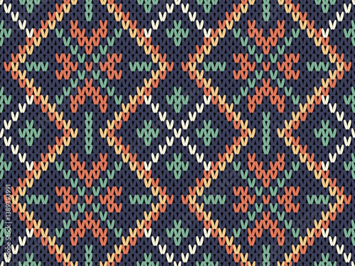 Knitted fabric design seamless. Knitting pattern illustration design for decoration, clothing, fabric texture