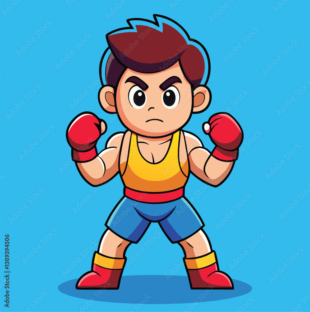 Cartoon Boxer Ready For A Fight Cute Character Illustration Vector Graphics Cartoon Boxer Ready For A Fight Cute Character Illustration Vector Graphics