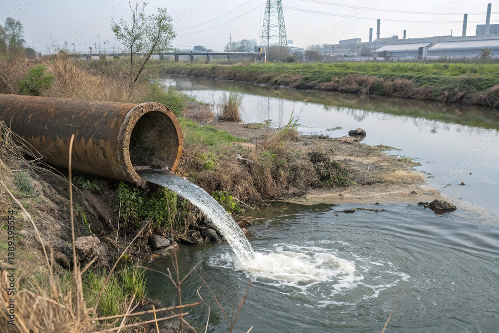 contaminated water flowing from industrial drainage