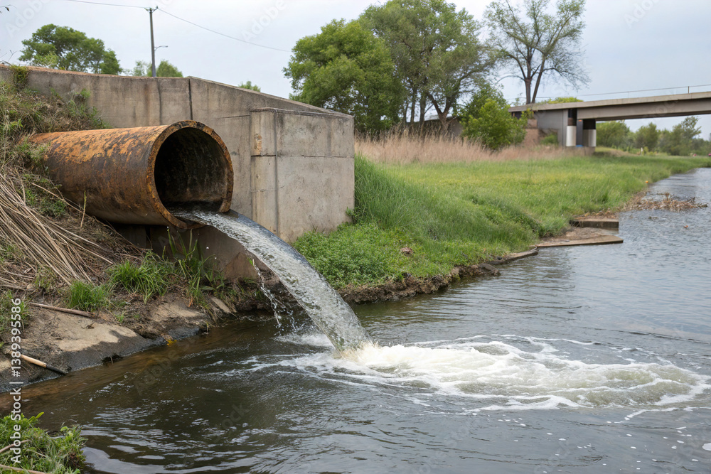 contaminated water flowing from industrial drainage