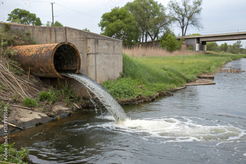 Obraz na płótnie contaminated water flowing from industrial drainage w salonie