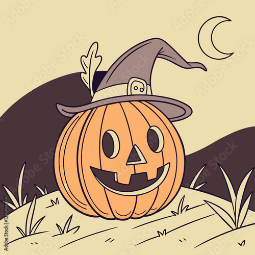 Traditional Halloween Pumpkin with Witch Hat – Classic Jack-o'-Lantern Vector Design