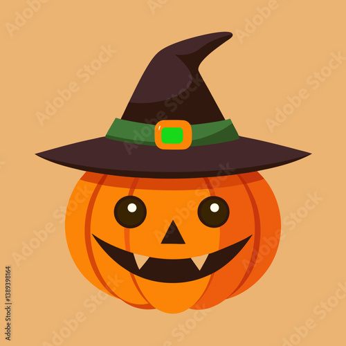 Traditional Halloween Pumpkin with Witch Hat – Classic Jack-o'-Lantern Vector Design