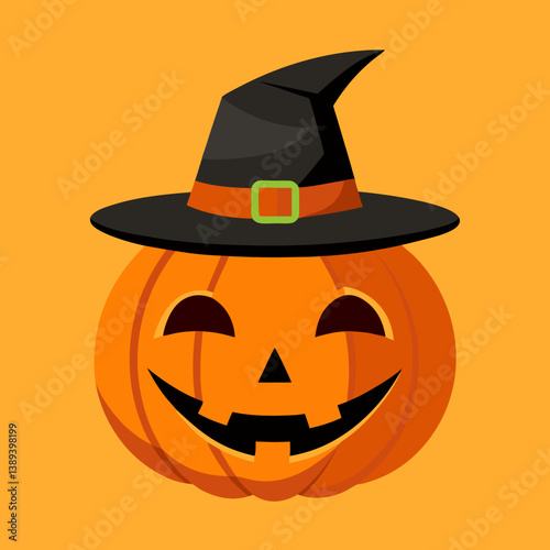 Traditional Halloween Pumpkin with Witch Hat – Classic Jack-o'-Lantern Vector Design