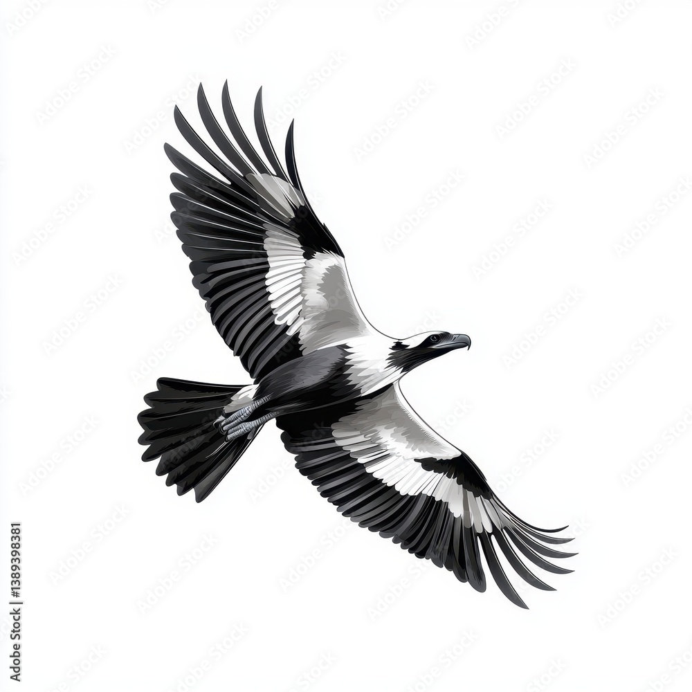 Obraz premium Black And White Image Of A Large Bird In Flight Against A White Background
