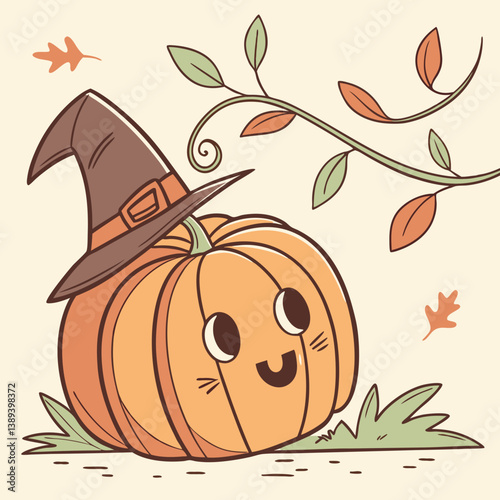 Traditional Halloween Pumpkin with Witch Hat – Classic Jack-o'-Lantern Vector Design