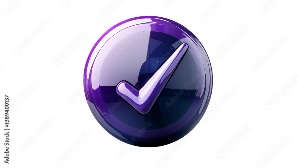Png of A sleek purple check mark icon representing approval or confirmation, designed with glossy reflections and a 3D effect on transparent background. Png of A sleek purple check mark icon representing approval or confirmation, designed with glossy reflections and a 3D effect on transparent background.