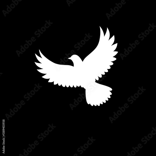 White dove, a vector silhouette of the bird with wings, flying as a symbol of peace and freedom