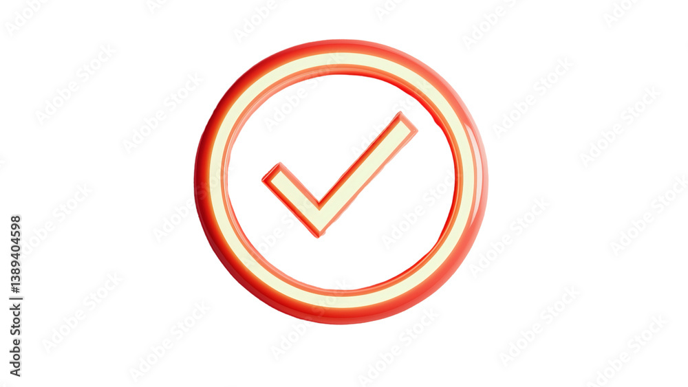 Png of A vibrant glowing check mark symbol in red and white, representing approval and completion on transparent background. Png of A vibrant glowing check mark symbol in red and white, representing approval and completion on transparent background.
