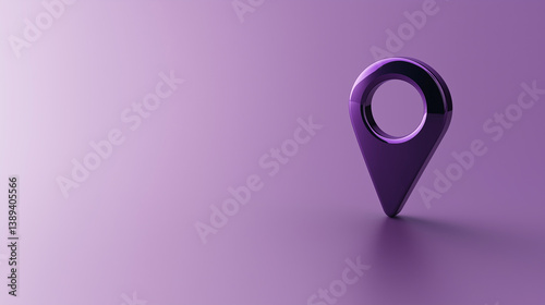 Glossy purple map pin on pastel gradient background